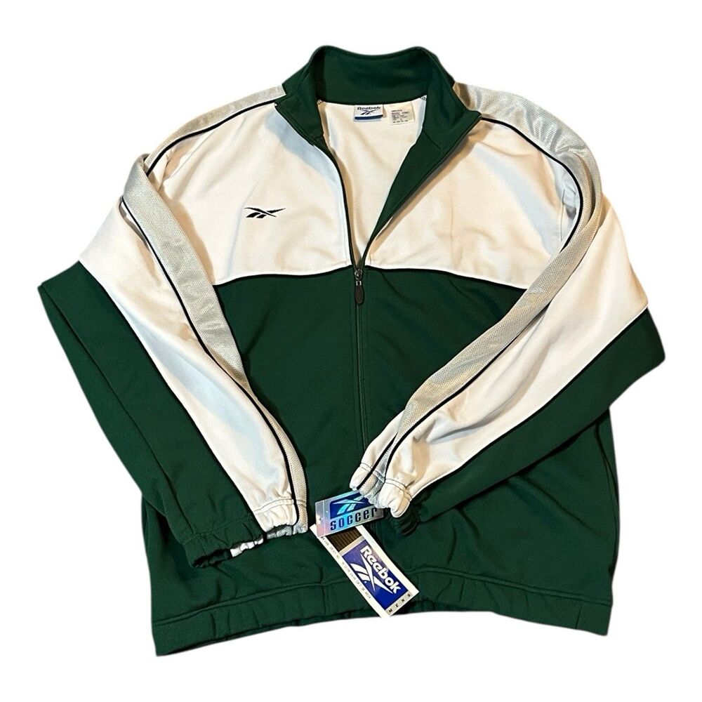 Old Stock Reebok Windbreaker Large Track Full Zip Jacket Green White 90s